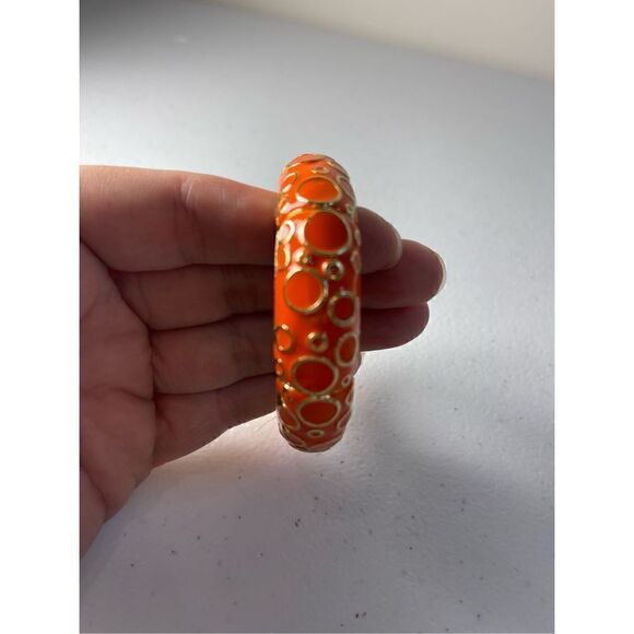 Marlyn Schiff orange gold bangle vintage stretch bracelet - Picture 2 of 4